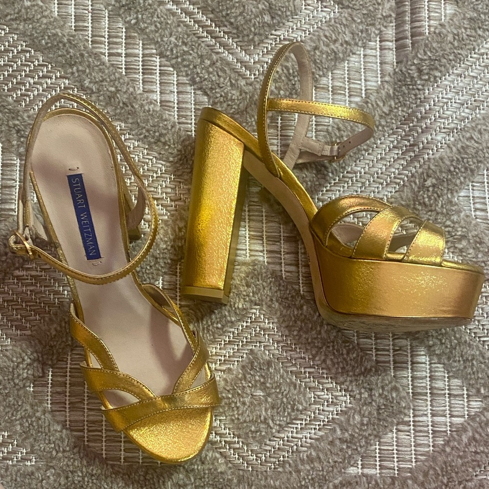 Stuart Weitzman Shimmering Gold Platform Heels